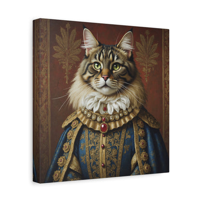 Maine Coon Renaissance Cat Portrait on Canvas Wall Art, Cat Lover Gift, Home Decor, Pet Art, Unique Artwork for Cat Owners, Feline Wall Decoration