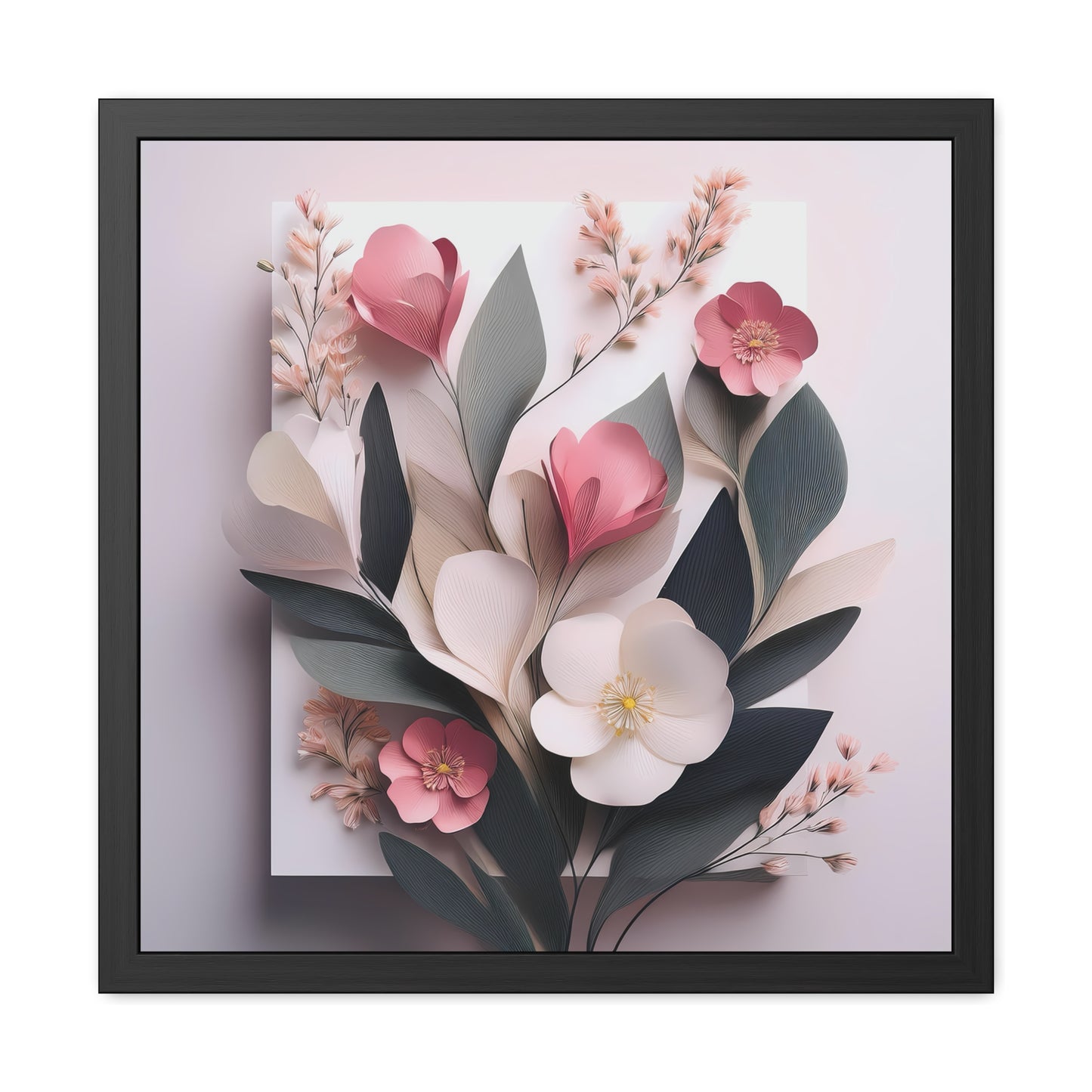 Floral Minimalist Square Framed Print - Pink Wall Art, Modern Abstract Flower Design, Elegant Home Decor
