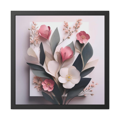 Floral Minimalist Square Framed Print - Pink Wall Art, Modern Abstract Flower Design, Elegant Home Decor