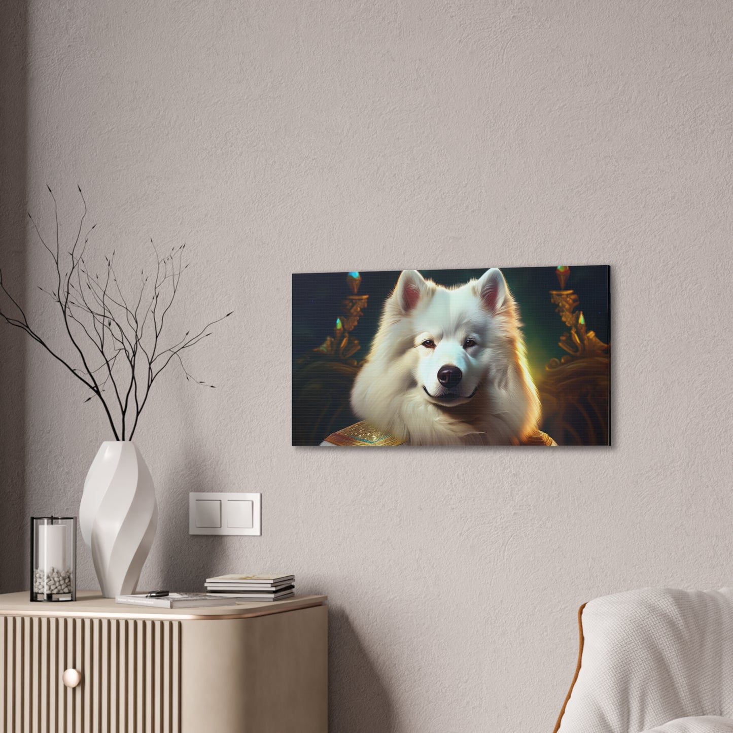 Regal Samoyed Canvas Art, Pet Wall Decor, Dog Portrait, Unique Home Decor, Animal Lover Gift, Noble Canine Wall Art