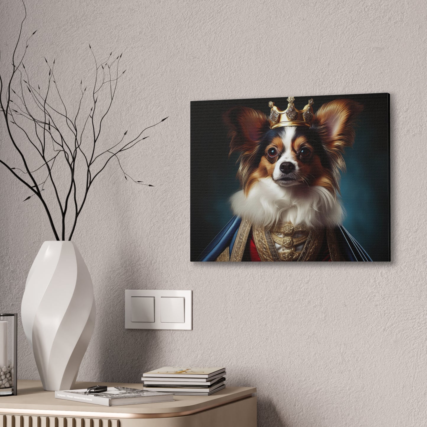 Papillon Pet Portrait Renaissance on Canvas, wall art, wall print, dog portrait, dog art
