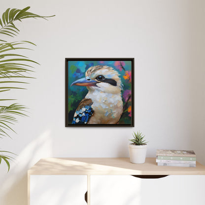 Kookaburra Australian Bird Oil Painting Framed Canvas Wall Art Print - Square Frame, Gallery Wrap, Bird Art, Home Decor, Gift for Bird