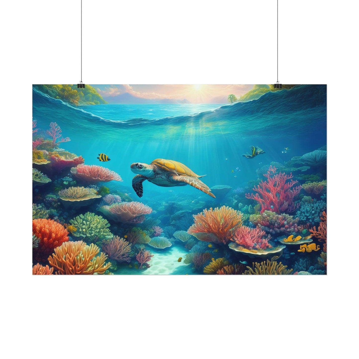 Turtle in the Great Barrier Reef  Australia Coastal Print | Style 1 | Wall Art | Wall Print
