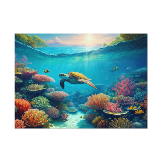 Turtle in the Great Barrier Reef  Australia Coastal Print | Style 1 | Wall Art | Wall Print