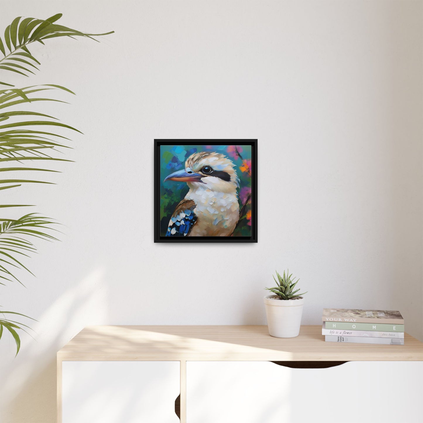 Kookaburra Australian Bird Oil Painting Framed Canvas Wall Art Print - Square Frame, Gallery Wrap, Bird Art, Home Decor, Gift for Bird