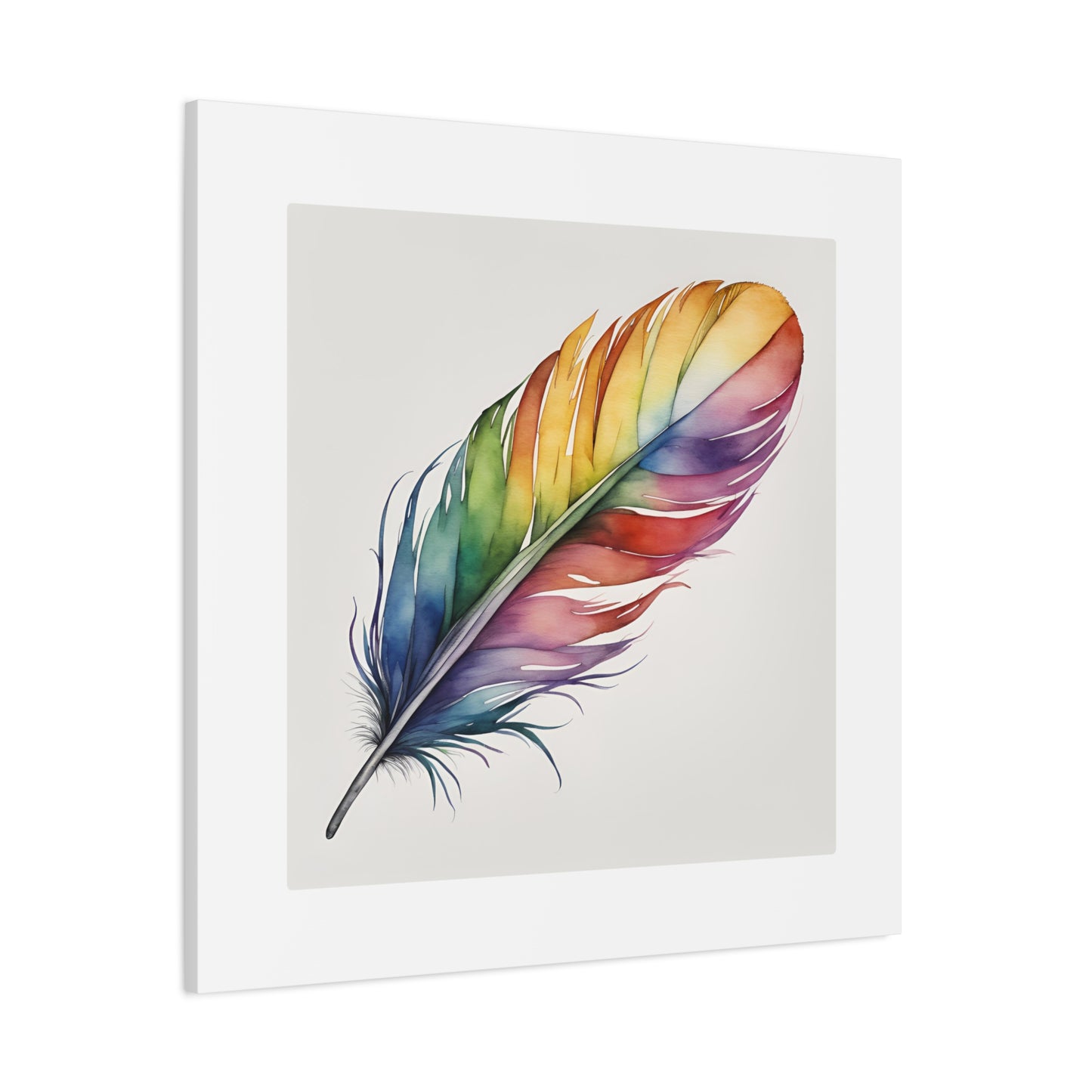 Rainbow Single Feather Watercolor Canvas Wall Art | Wall Print