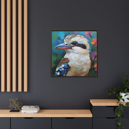 Kookaburra Australian Bird Oil Painting Framed Canvas Wall Art Print - Square Frame, Gallery Wrap, Bird Art, Home Decor, Gift for Bird