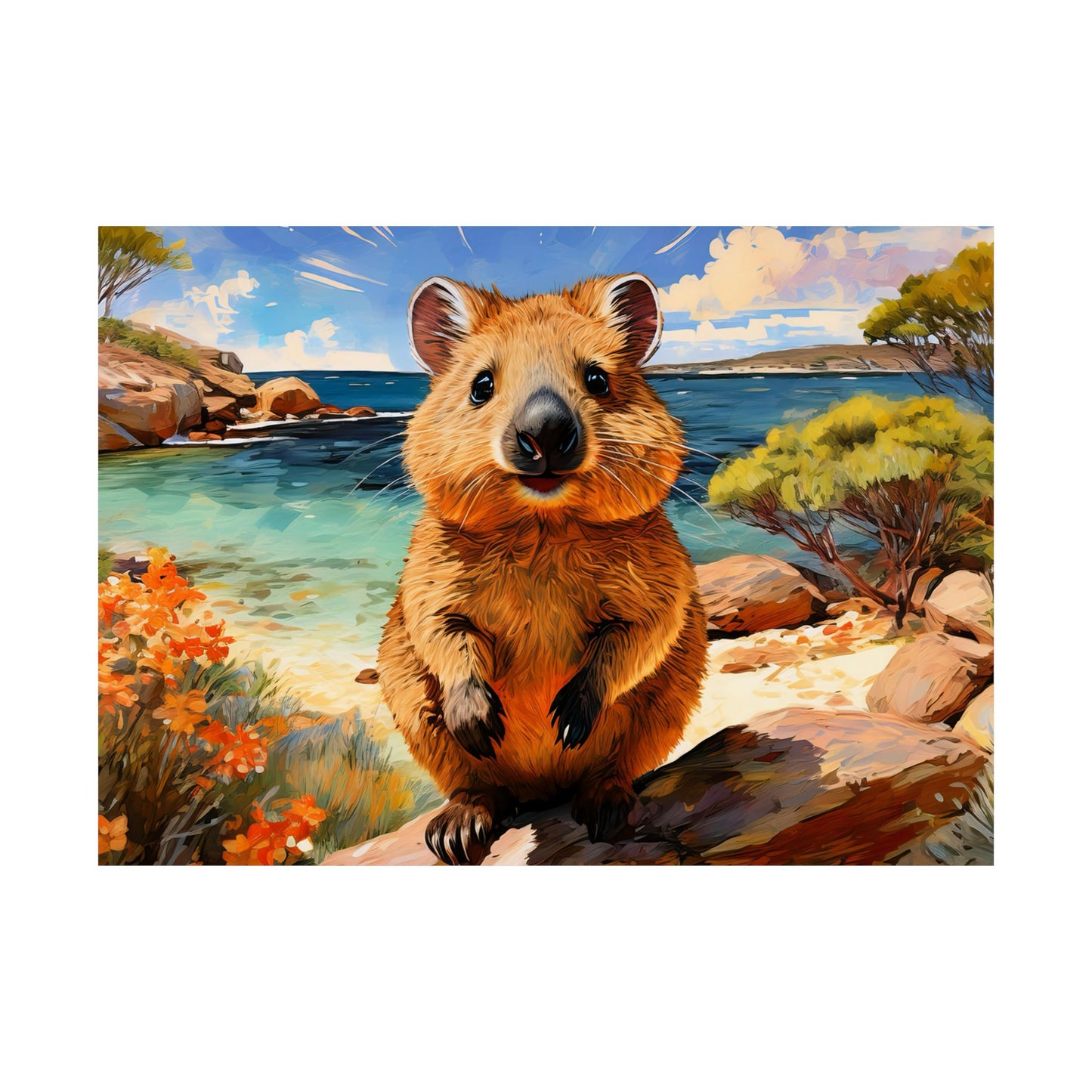 Quokkas at Rottnest Island Western Australia Print |  Unique Painting Print | Style 1 | Wall Art | Wall Print
