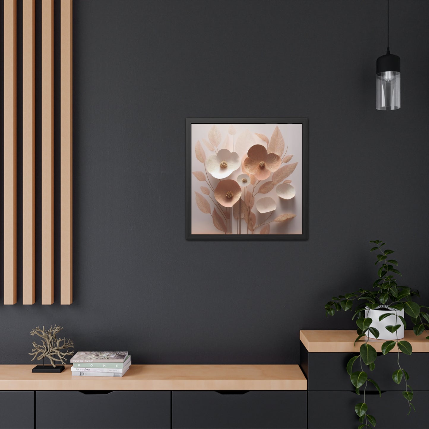 Minimalist Floral Square Framed Print - Peach Poppies