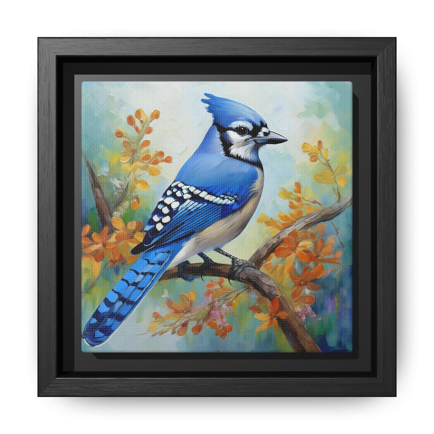Blue Jay Bird Oil Painting Framed Canvas for Bird Lovers Home Decor, Indoor Wall Art, Wall Print, Bird Art, Living Room Wall Art