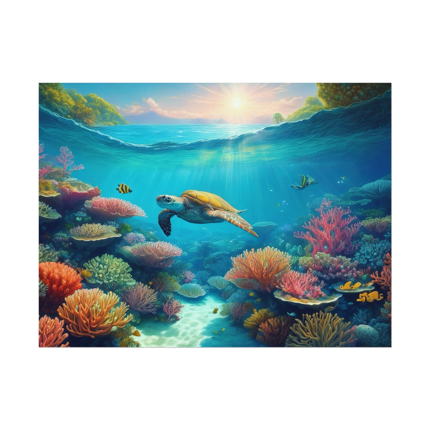 Turtle in the Great Barrier Reef  Australia Coastal Print | Style 1 | Wall Art | Wall Print