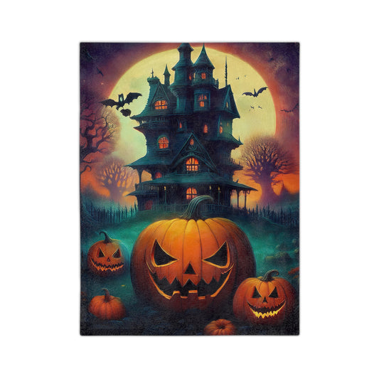 Halloween Pumpkin Spooky House Velveteen Microfiber Blanket | Halloween Decor |