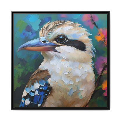 Kookaburra Australian Bird Oil Painting Framed Canvas Wall Art Print - Square Frame, Gallery Wrap, Bird Art, Home Decor, Gift for Bird
