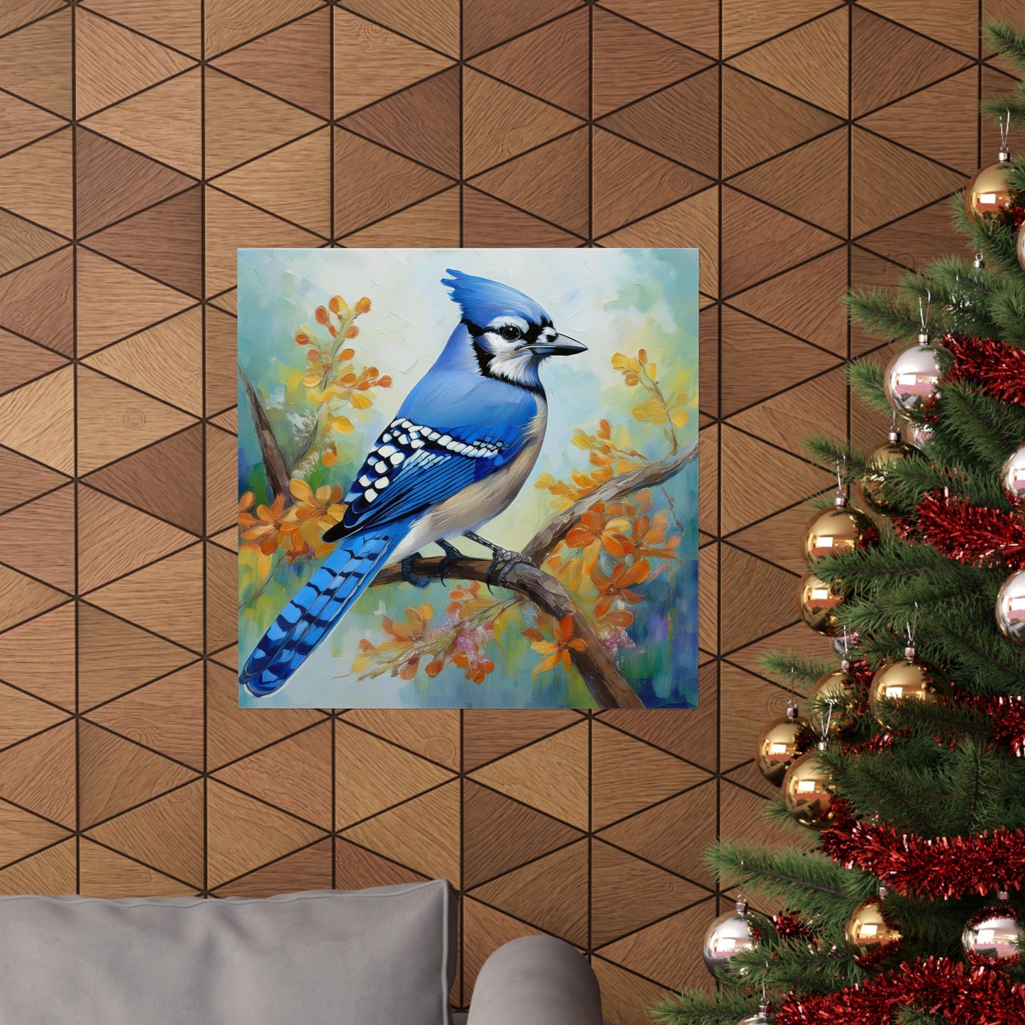 Blue Jay Bird Oil Painting Matte Print for Bird Lovers Home Decor, Giclée Print, Indoor Wall Art, Wall Print,