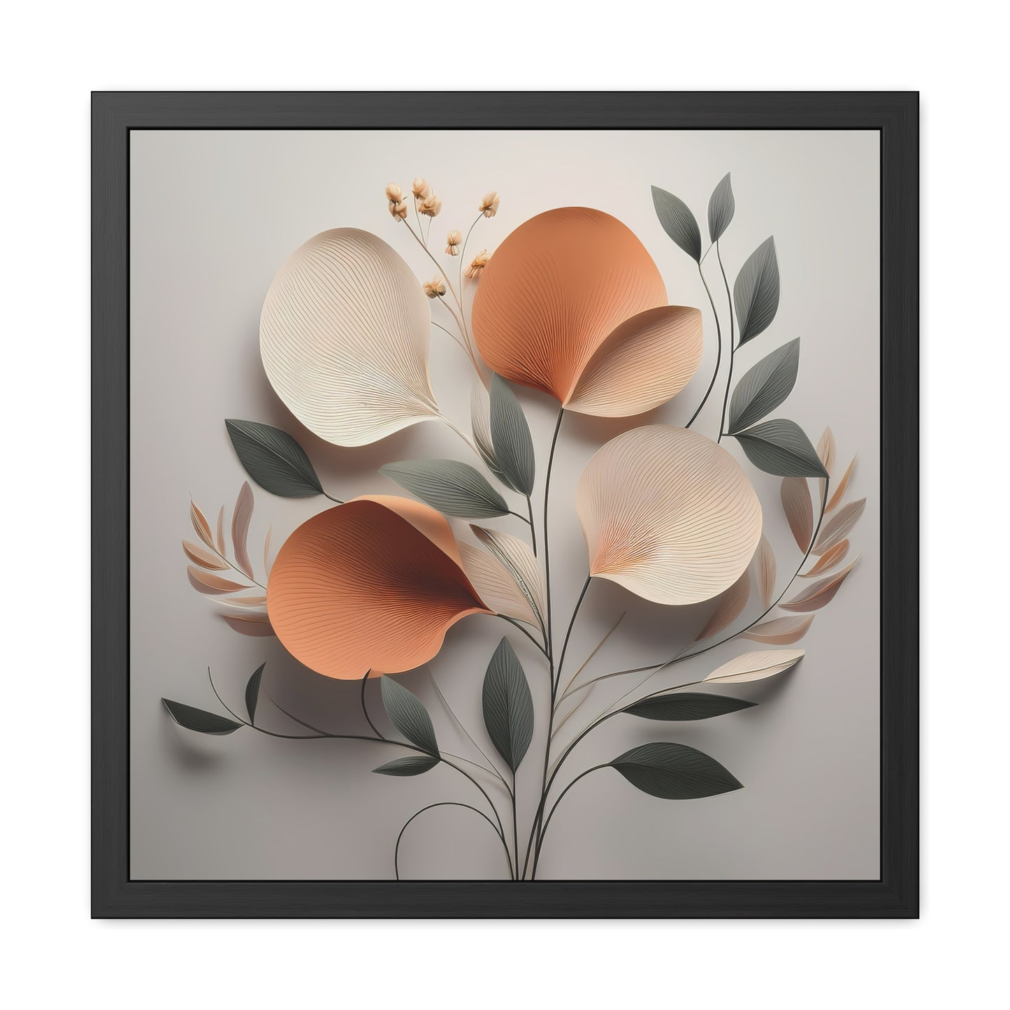 Floral wall art print, minimalist floral square framed print, modern botanical decor, orange and neutral tones