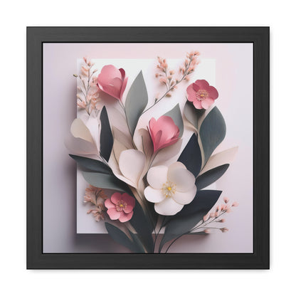 Floral Minimalist Square Framed Print - Pink Wall Art, Modern Abstract Flower Design, Elegant Home Decor