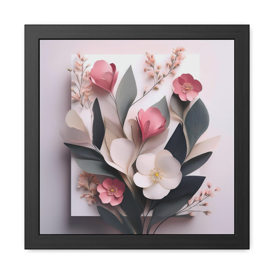 Floral Minimalist Square Framed Print - Pink Wall Art, Modern Abstract Flower Design, Elegant Home Decor