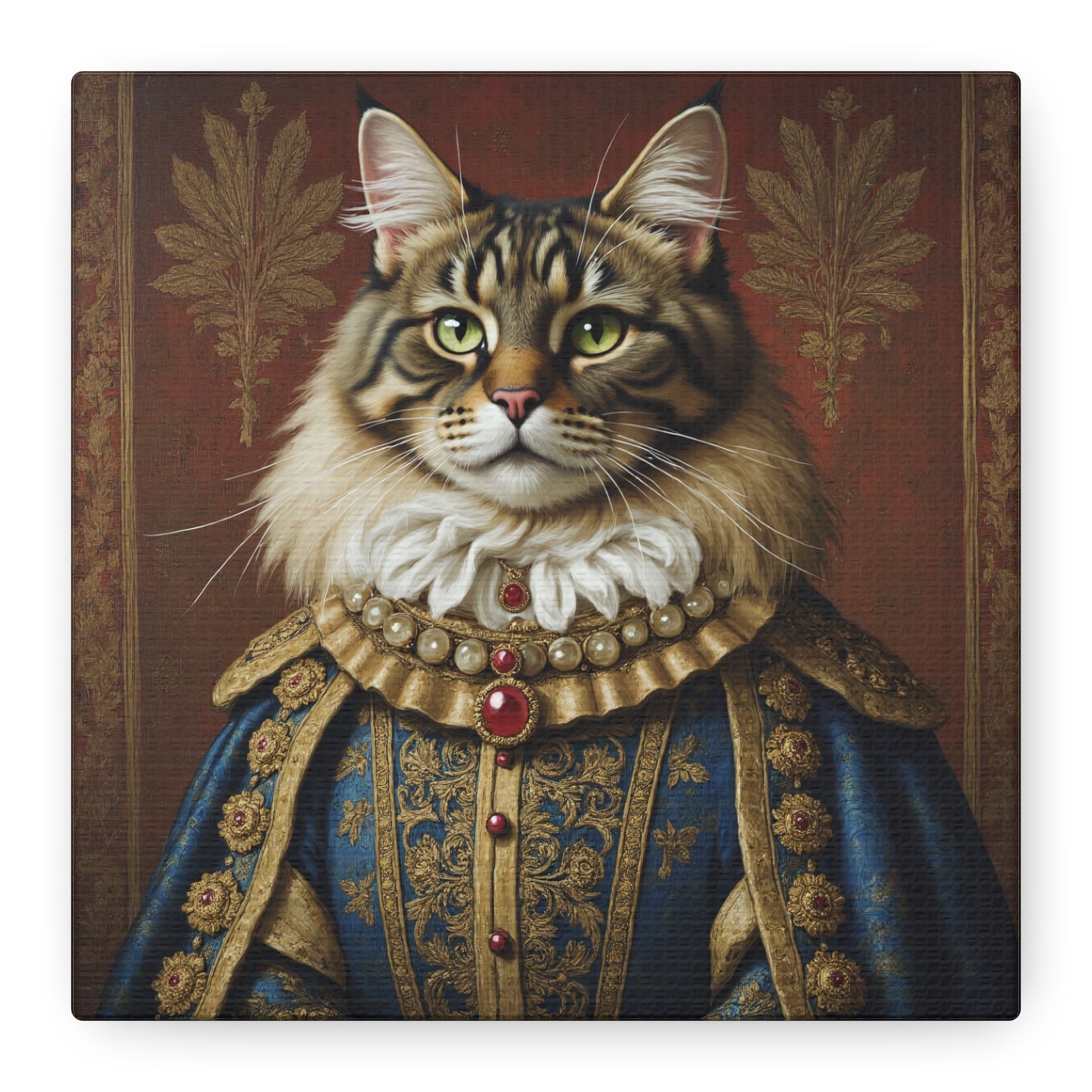 Maine Coon Renaissance Cat Portrait on Canvas Wall Art, Cat Lover Gift, Home Decor, Pet Art, Unique Artwork for Cat Owners, Feline Wall Decoration