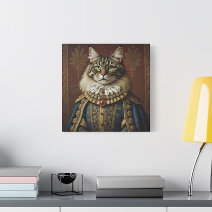 Maine Coon Renaissance Cat Portrait on Canvas Wall Art, Cat Lover Gift, Home Decor, Pet Art, Unique Artwork for Cat Owners, Feline Wall Decoration