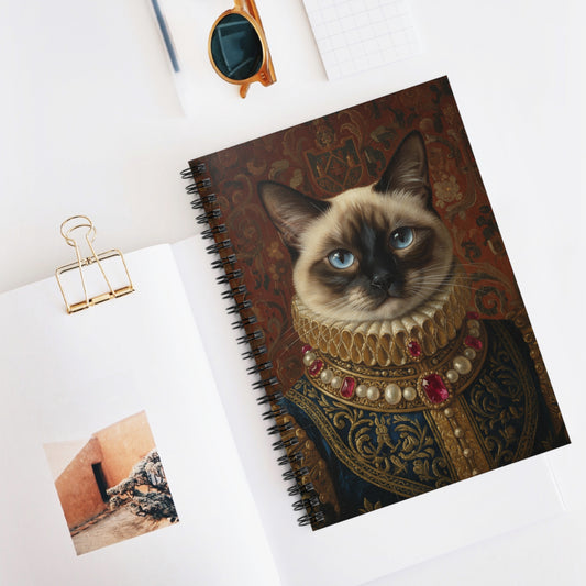 Siamese Renaissance Pet Portrait Cat Spiral Notebook - Elegant Design for Cat Lovers, Journaling, Note-taking, Gifts, Stationery