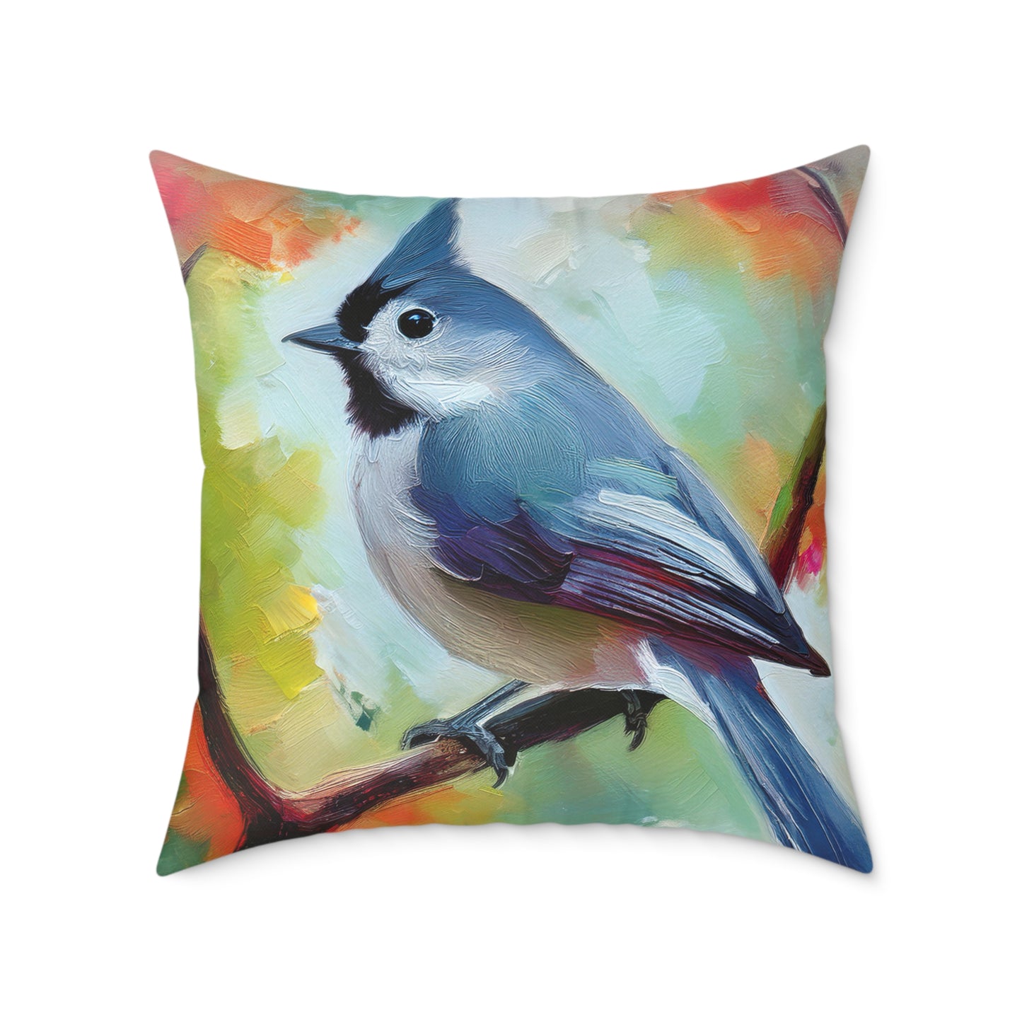 Grey Tufted Titmouse Vibrant Bird Art Throw Pillow, Nature Decor Cushion, Cozy Home Accent, Ideal Gift for Bird Lovers, Living Room or Bedroom Decoration