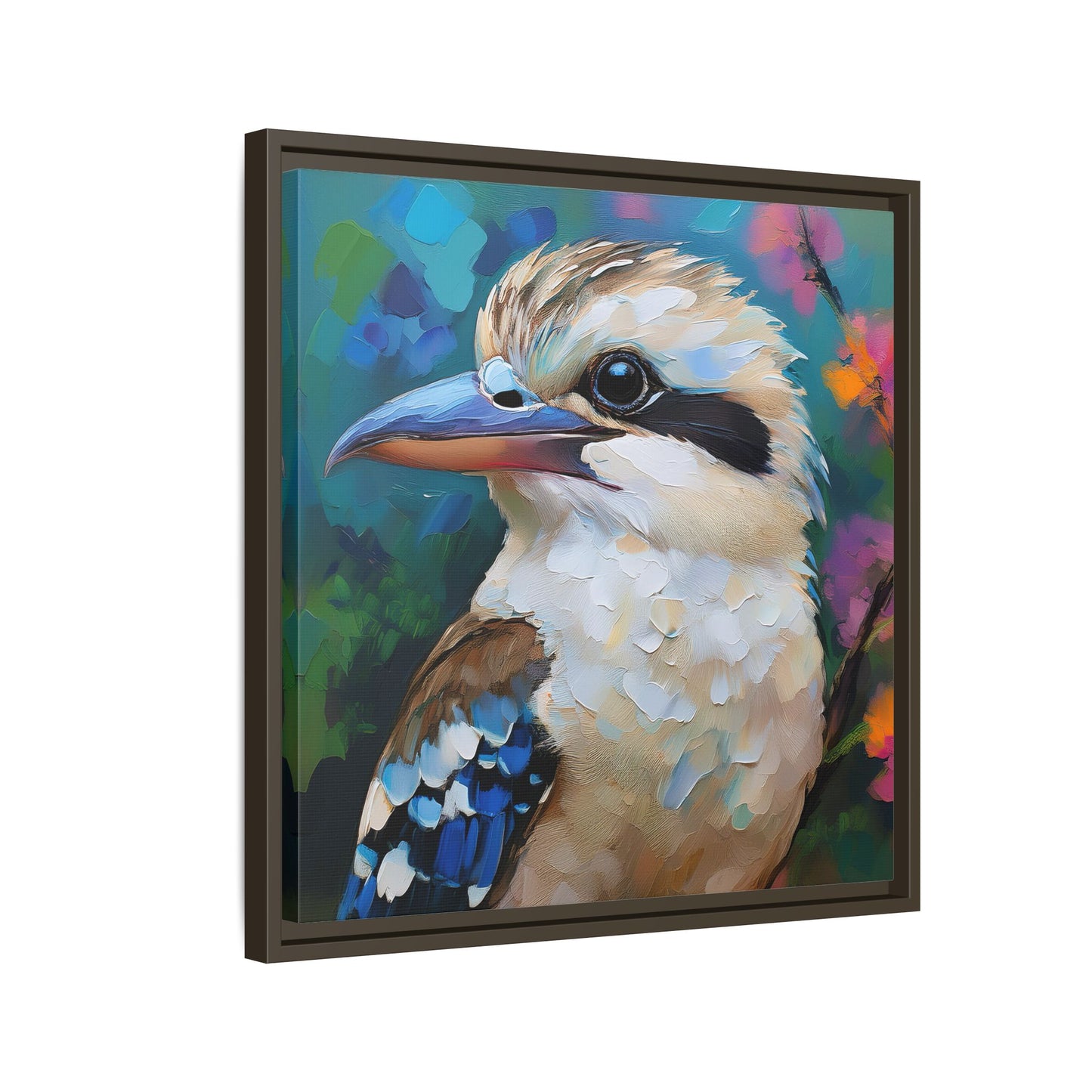 Kookaburra Australian Bird Oil Painting Framed Canvas Wall Art Print - Square Frame, Gallery Wrap, Bird Art, Home Decor, Gift for Bird