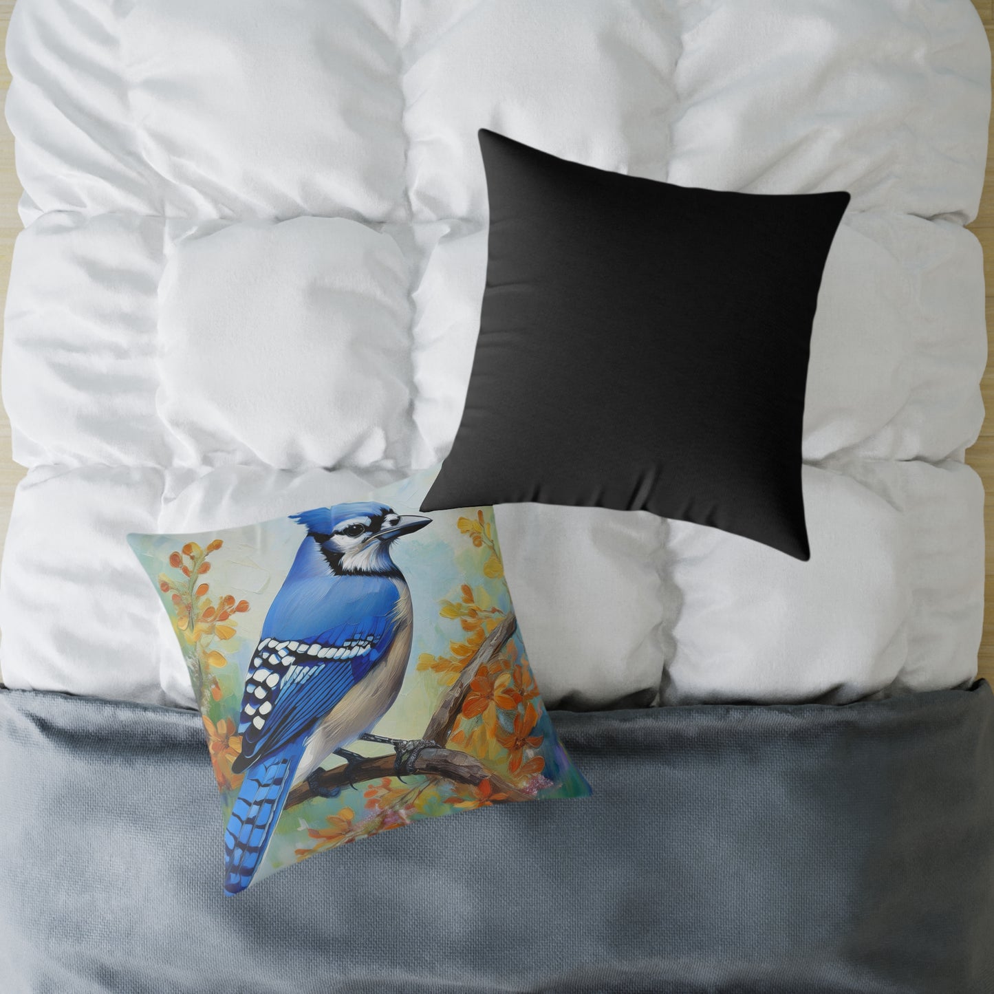 Vibrant Blue Jay Bird Throw Pillow, Nature Decor, Home Accent, Gift for Bird Lovers, Cozy Living Room Cushion