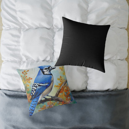 Vibrant Blue Jay Bird Throw Pillow, Nature Decor, Home Accent, Gift for Bird Lovers, Cozy Living Room Cushion