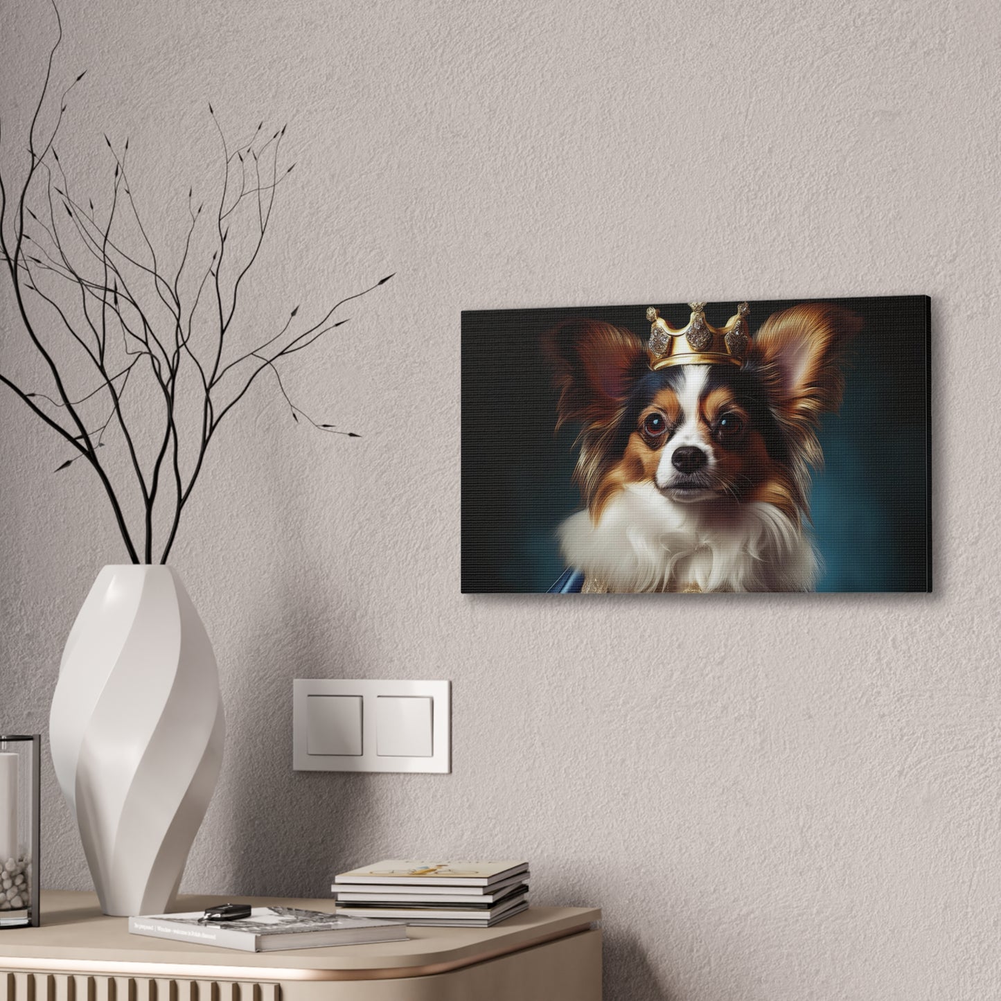 Papillon Pet Portrait Renaissance on Canvas, wall art, wall print, dog portrait, dog art