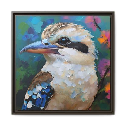 Kookaburra Australian Bird Oil Painting Framed Canvas Wall Art Print - Square Frame, Gallery Wrap, Bird Art, Home Decor, Gift for Bird