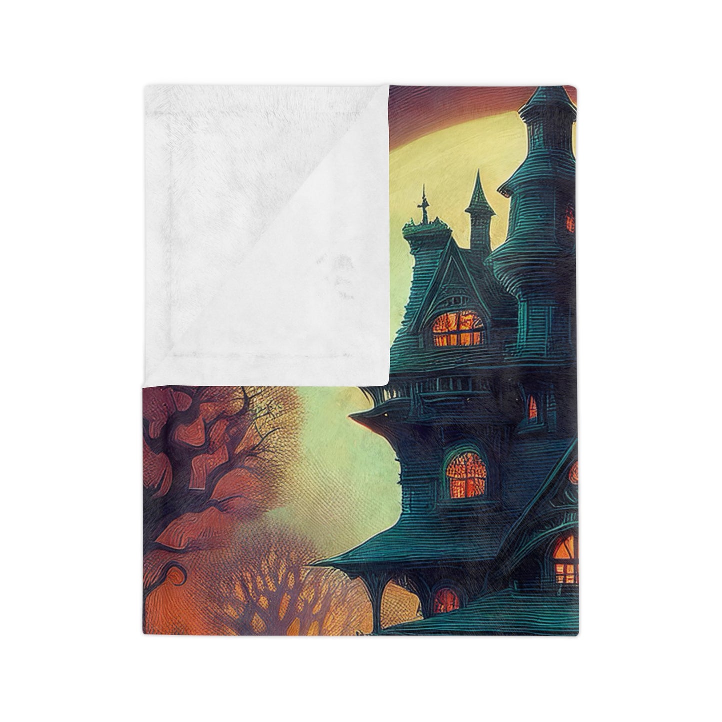 Halloween Pumpkin Spooky House Velveteen Microfiber Blanket | Halloween Decor |