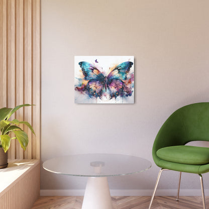 Butterfly Teal and Purple Ink Watercolor Metal Art Sign Print