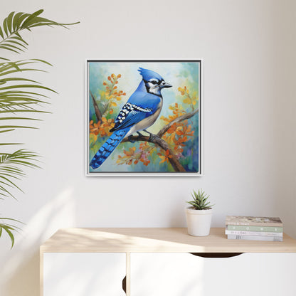 Blue Jay Bird Oil Painting Framed Canvas for Bird Lovers Home Decor, Indoor Wall Art, Wall Print, Bird Art, Living Room Wall Art
