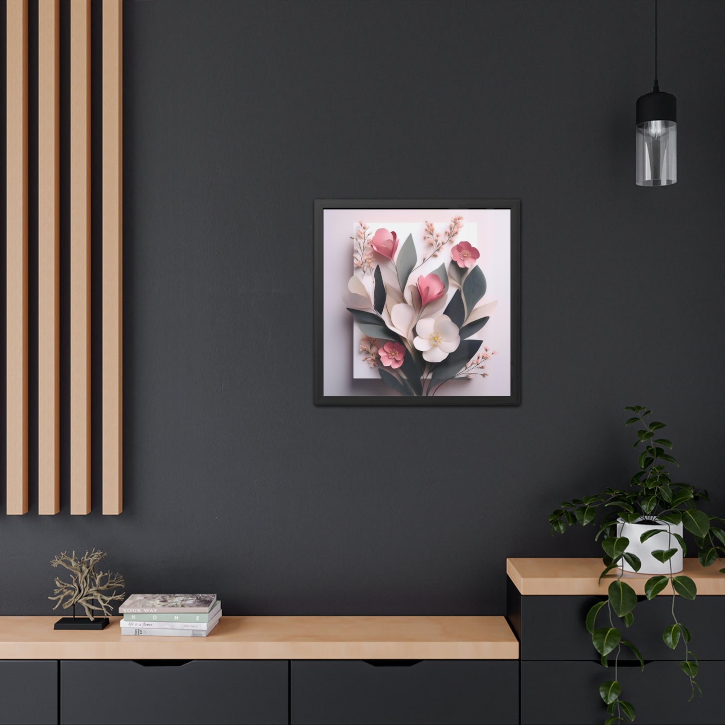 Floral Minimalist Square Framed Print - Pink Wall Art, Modern Abstract Flower Design, Elegant Home Decor