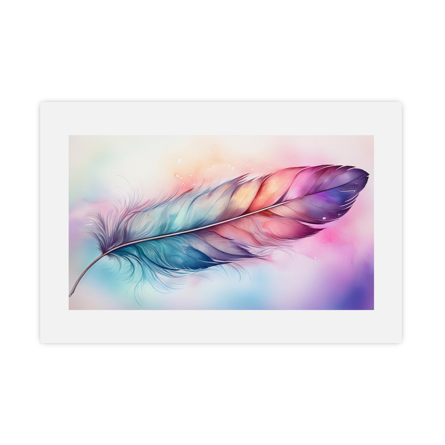 Rainbow Feather Watercolor Print - 4 | Wall Art | Wall Print