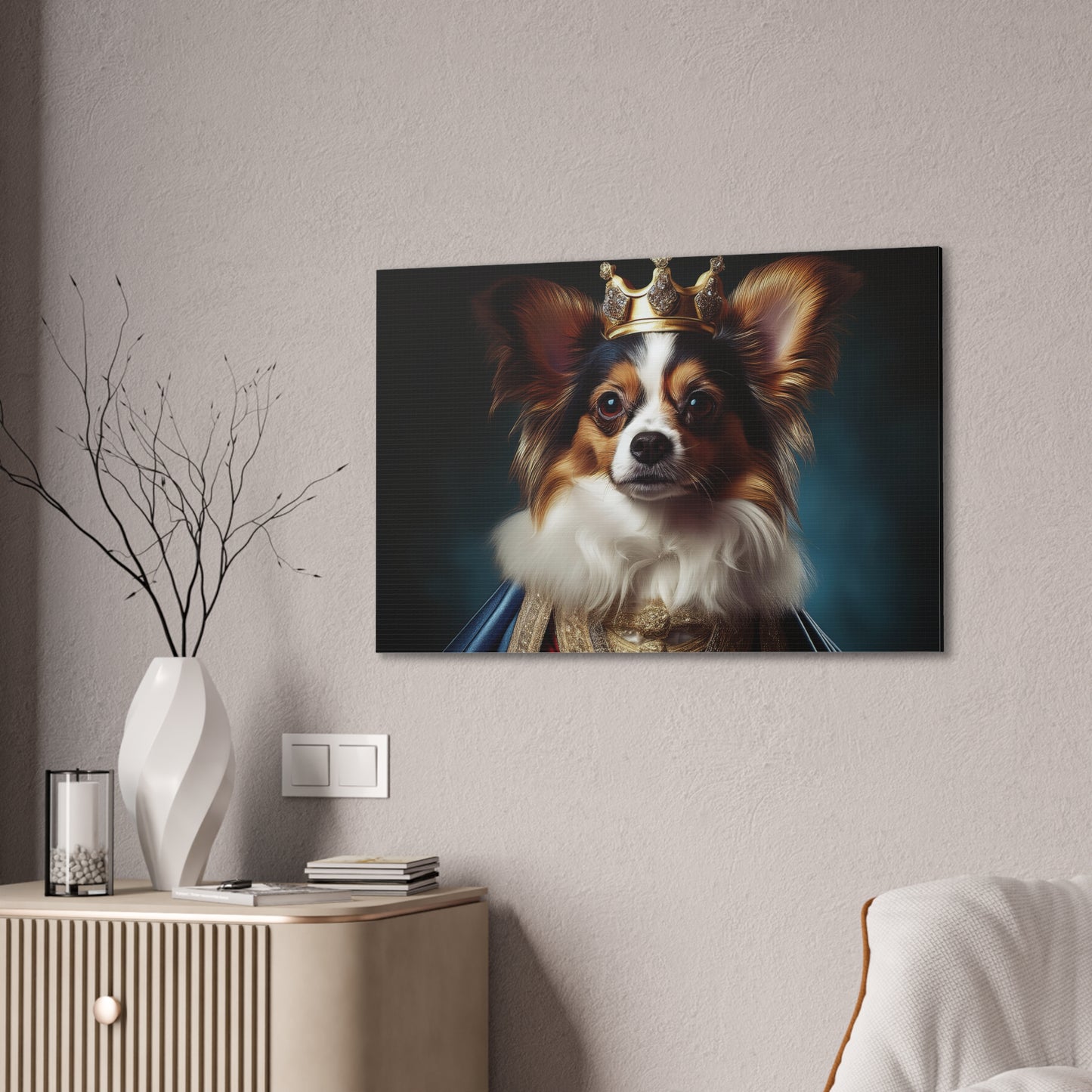 Papillon Pet Portrait Renaissance on Canvas, wall art, wall print, dog portrait, dog art
