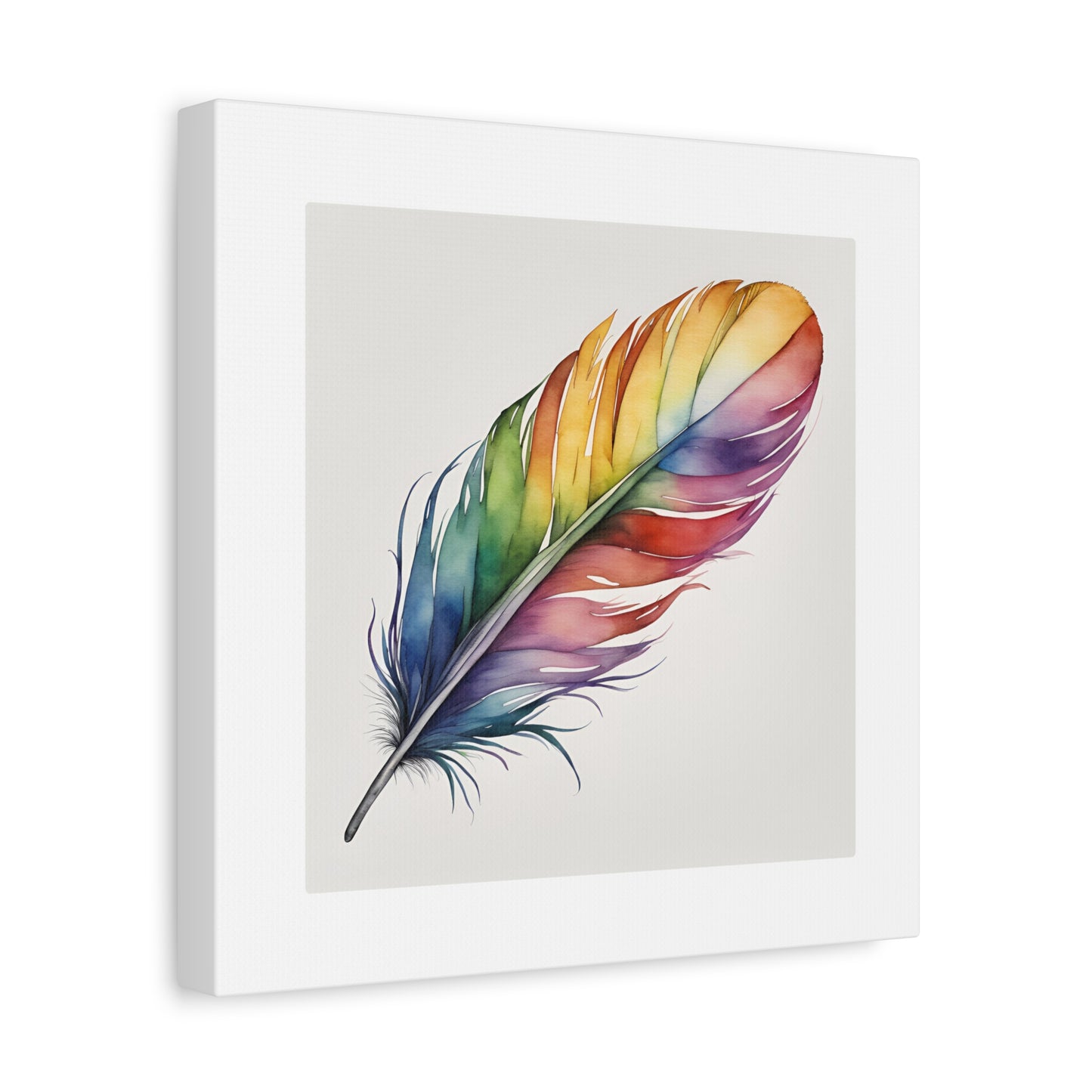 Rainbow Single Feather Watercolor Canvas Wall Art | Wall Print