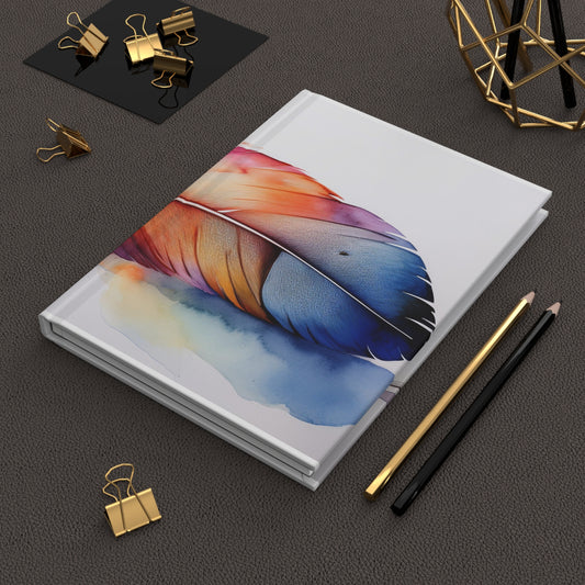 Watercolor Rainbow Feather Hardcover Journal (Style 2), Writing Notebook, Diary, Sketchbook, Dream Journal