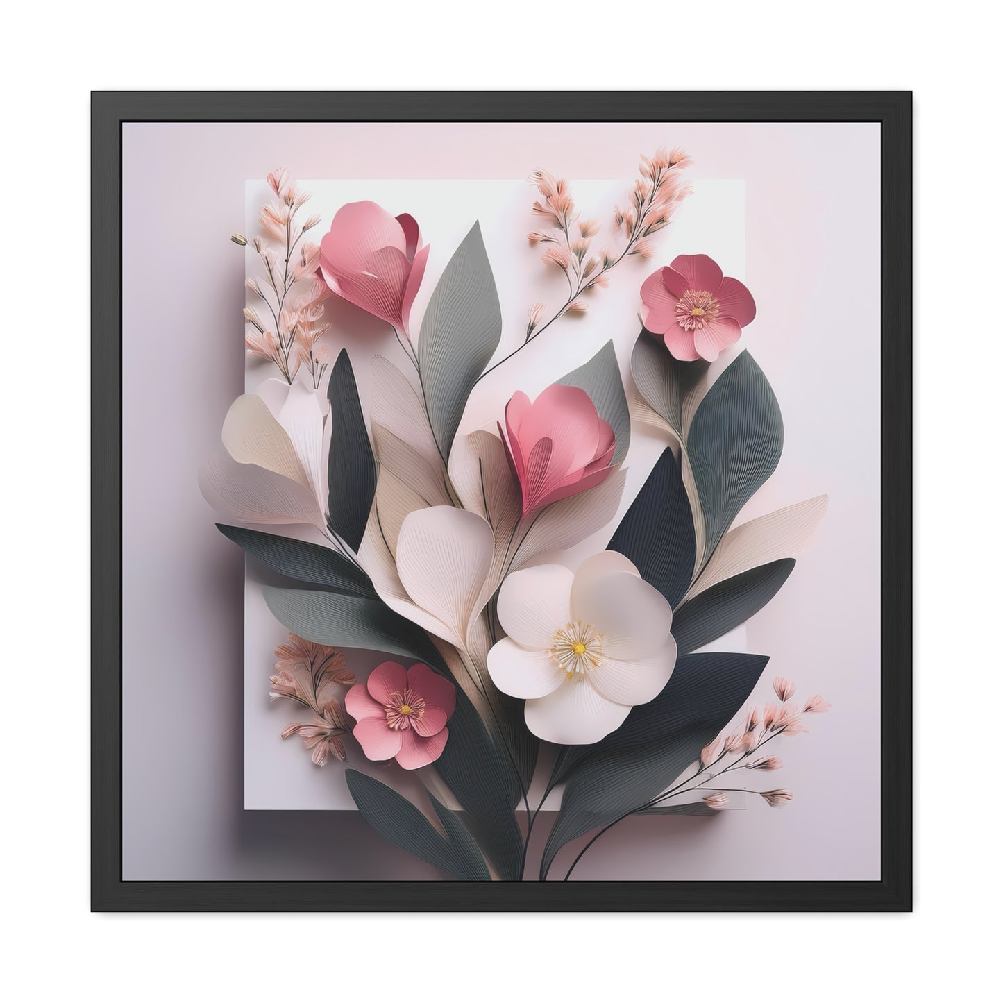 Floral Minimalist Square Framed Print - Pink Wall Art, Modern Abstract Flower Design, Elegant Home Decor