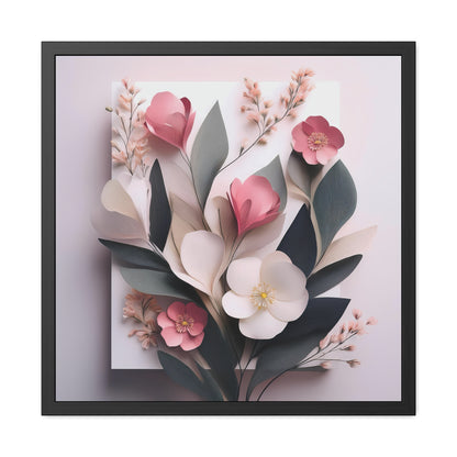 Floral Minimalist Square Framed Print - Pink Wall Art, Modern Abstract Flower Design, Elegant Home Decor
