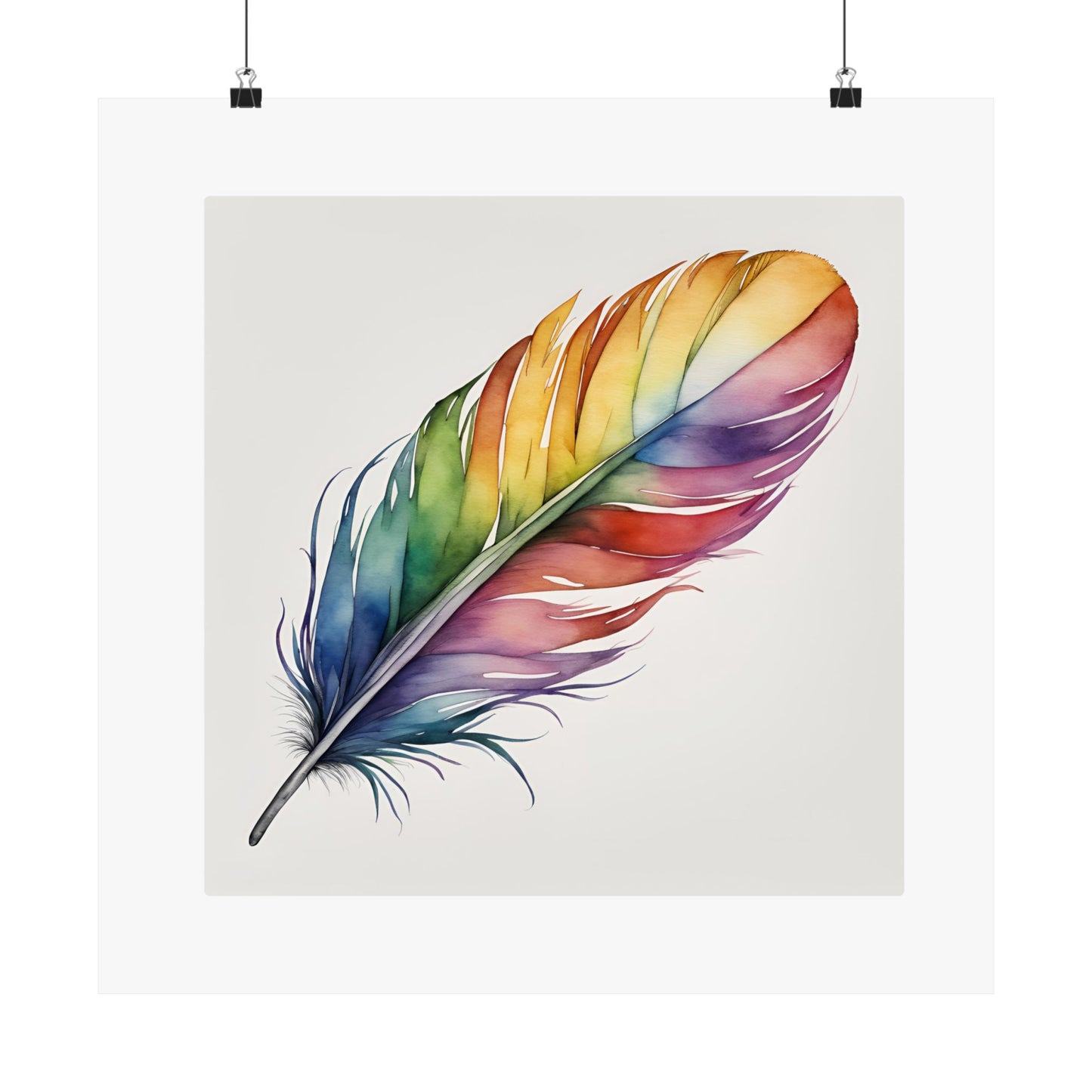 Rainbow Single Feather Watercolor Print | Wall Print | Wall Art