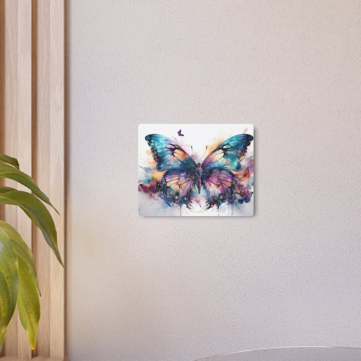Butterfly Teal and Purple Ink Watercolor Metal Art Sign Print