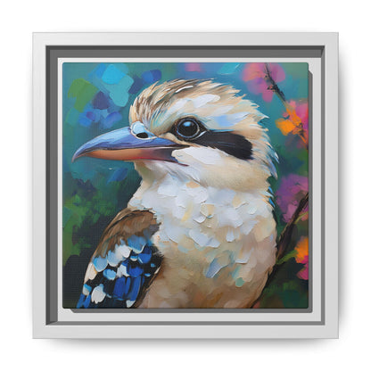Kookaburra Australian Bird Oil Painting Framed Canvas Wall Art Print - Square Frame, Gallery Wrap, Bird Art, Home Decor, Gift for Bird