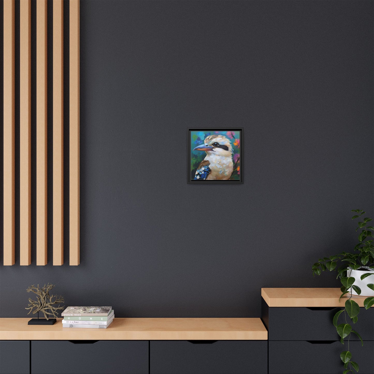 Kookaburra Australian Bird Oil Painting Framed Canvas Wall Art Print - Square Frame, Gallery Wrap, Bird Art, Home Decor, Gift for Bird