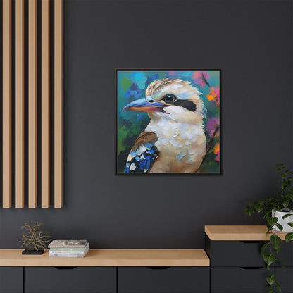 Kookaburra Australian Bird Oil Painting Framed Canvas Wall Art Print - Square Frame, Gallery Wrap, Bird Art, Home Decor, Gift for Bird