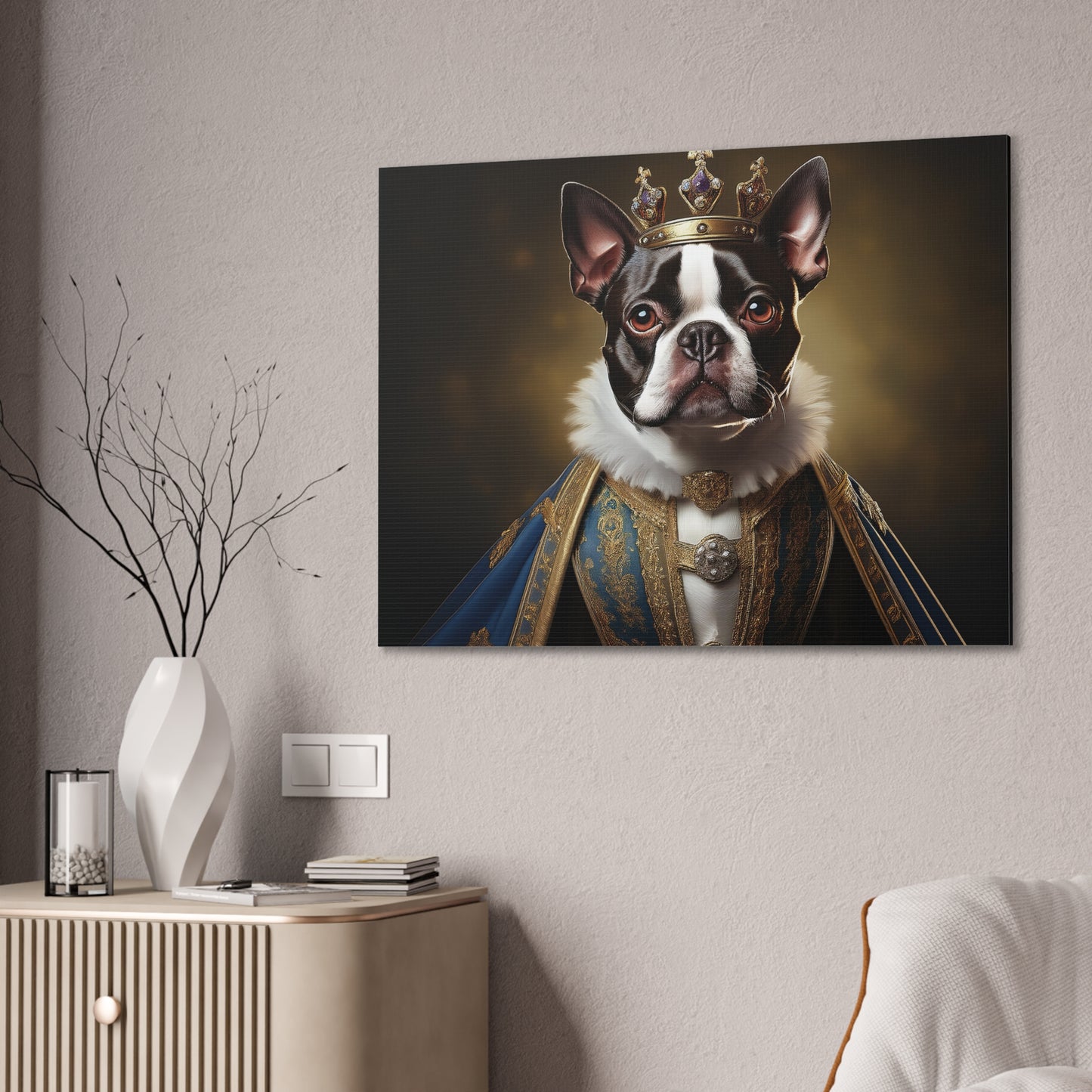 Boston Terrier Renaissance Pet Portrait on Canvas, wall print, wall art, dog portrait, dog art