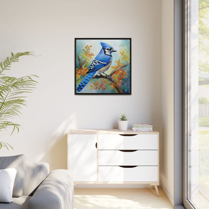 Blue Jay Bird Oil Painting Framed Canvas for Bird Lovers Home Decor, Indoor Wall Art, Wall Print, Bird Art, Living Room Wall Art
