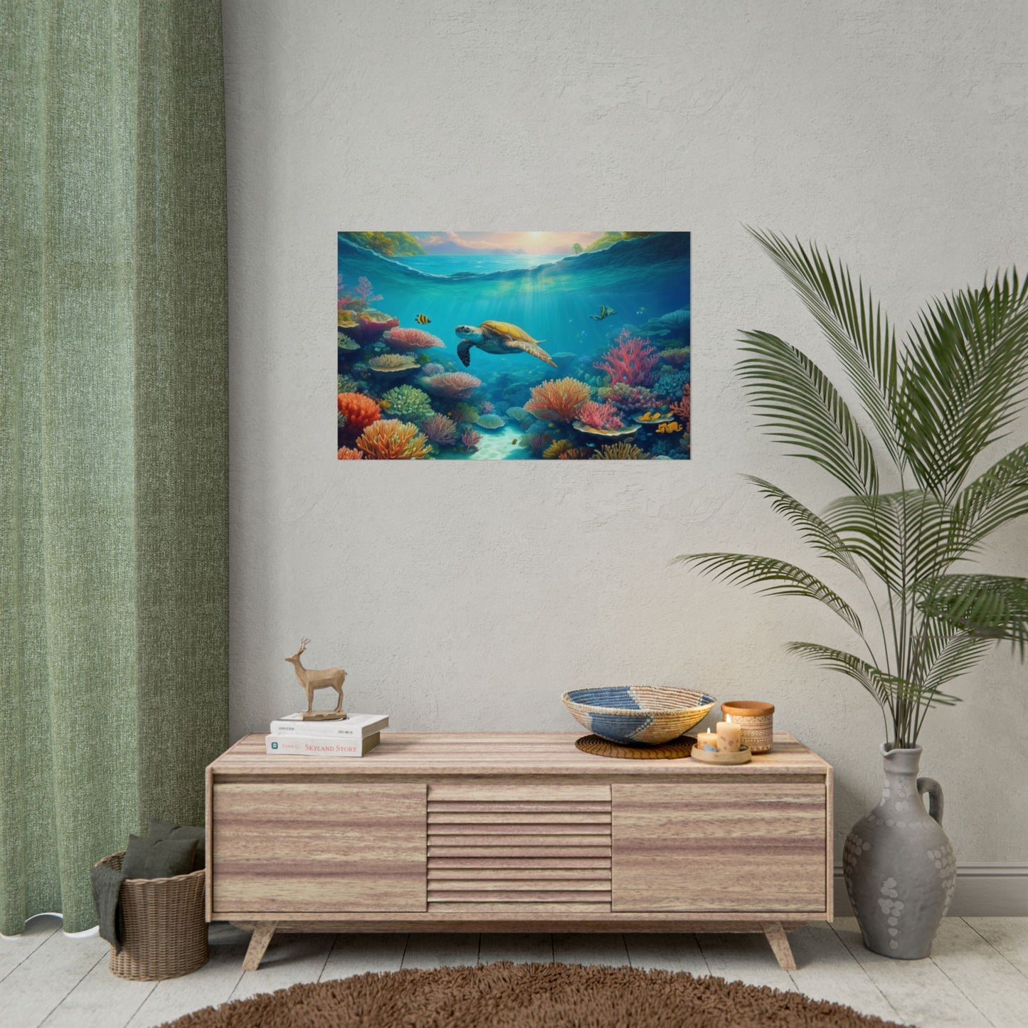 Turtle in the Great Barrier Reef  Australia Coastal Print | Style 1 | Wall Art | Wall Print