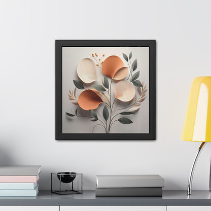 Floral wall art print, minimalist floral square framed print, modern botanical decor, orange and neutral tones