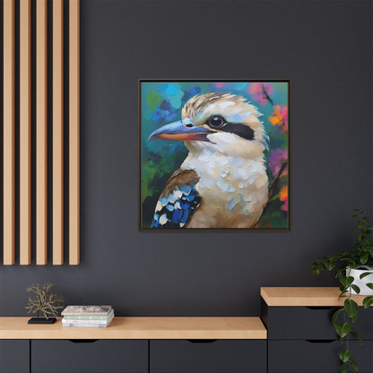 Kookaburra Australian Bird Oil Painting Framed Canvas Wall Art Print - Square Frame, Gallery Wrap, Bird Art, Home Decor, Gift for Bird